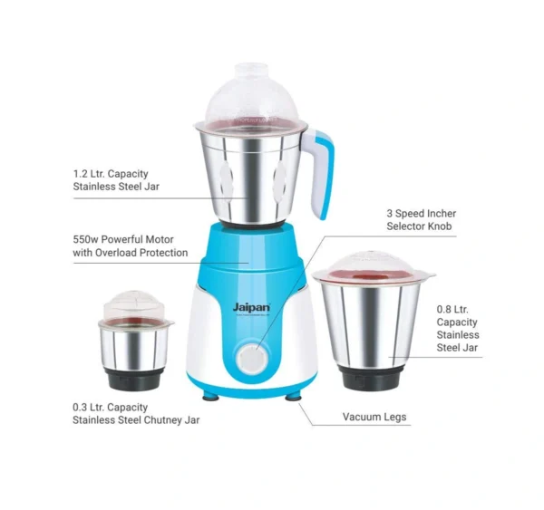 Jaipan Mega Star Mixer Grinder (Blue) 550W - Image 2