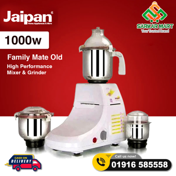 Jaipan Family Mate 1000W 3 Jars Juicer Mixer Grinder (MG-1300) - Image 2