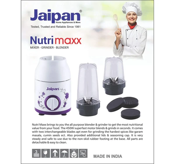 Jaipan Nutri Maxx 450 W Mixer Grinder (White) - Image 3