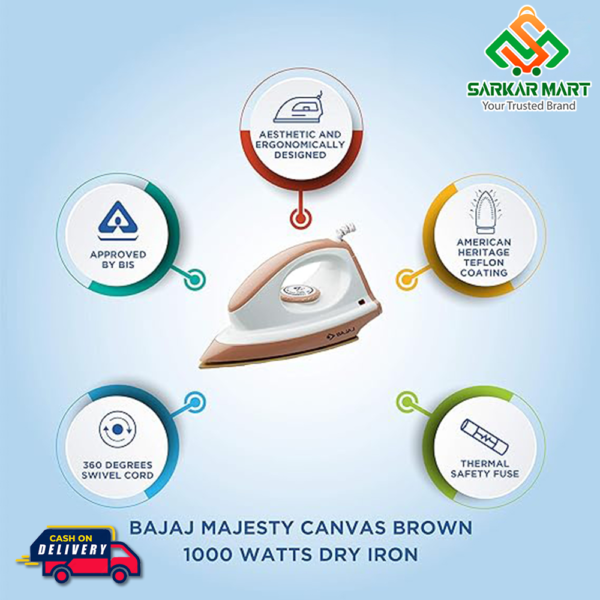 Bajaj Majesty Canvas Brown1000Watts Dry Iron - Image 4