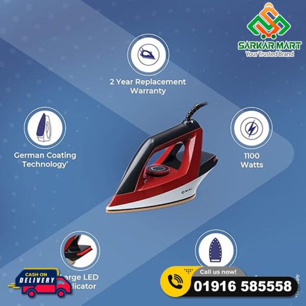 Bajaj Splendora 1100Watts Dry Iron Red And Black - Image 3