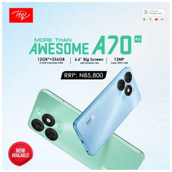 Itel A70 4GB + 128GB Smartphone