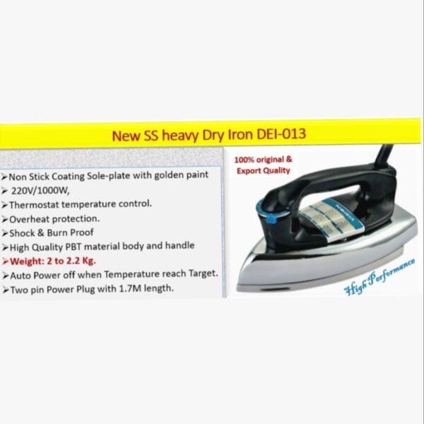 VISION Heavy Electric Iron 1000W Burn Proof  VIS-DEI-013 - Image 2