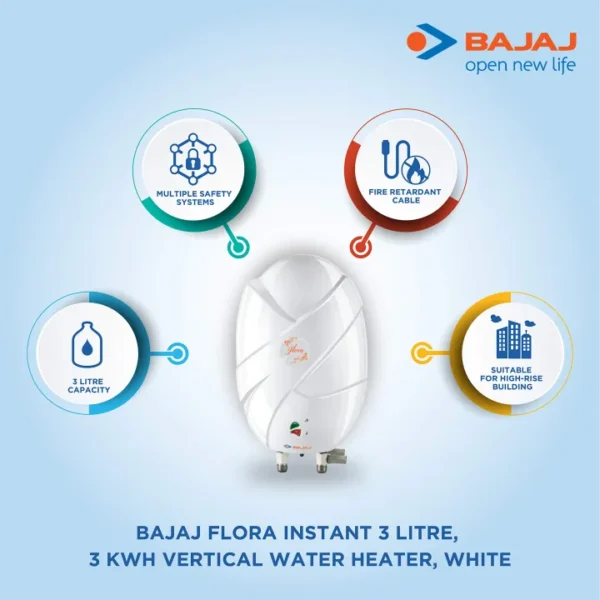 Bajaj Flora Instant 3 Liter Vertical Water Geyser - 3000-4500 Watts Water Heater - Image 6